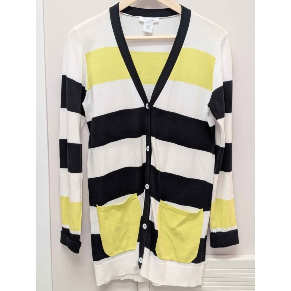 Joan Vass Striped Cardigan Yellow Black White small